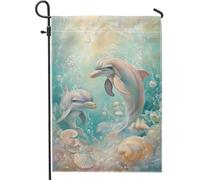 Bandiera da giardino con delfini, motivo oceano acquatico, decorazione subacquea a doppia faccia, in poliestere, per esterni, 30,5 x 45,7 cm