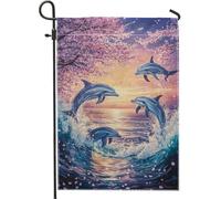 Bandiera da giardino con delfini primaverili ed estivi, bandiera blu oceano giocoso decorazione per la casa, decorazione per la casa su entrambi i lati, 30,5 x 45,7 cm