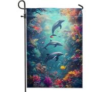 Bandiera da giardino con delfini subacquei, bandiera decorativa da cortile con scena blu oceano, decorazione estiva per prato all'aperto, decorazione per la casa su entrambi i lati, vivace banner da