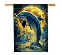 Bandiera da giardino con delfino oceano, bandiera blu marina luna decorativa, bandiera su entrambi i lati in iuta per cortile, decorazione estiva per esterni, 71 x 101 cm