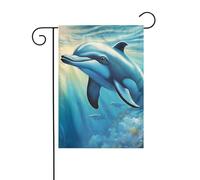 Bandiera da giardino con delfino oceano che guarda te, doppia faccia, 30,5 x 45,7 cm, bandiere per decorazioni all'aperto per vacanze, bandiera da cortile durevole