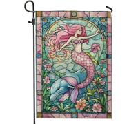 Bandiera da giardino con delfino sirena, decorazione subacquea in vetro colorato color pesca, bandiere per casa e giardino per l'estate, decorazione per prato esterno su entrambi i lati, 30,5 x 45,7