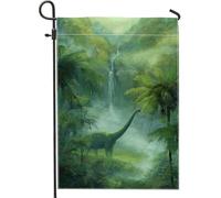 Bandiera da giardino con dinosauri della giungla, verde antico paesaggio decorativo per la casa, bandiera su entrambi i lati in iuta da cortile decorazione per prato esterno 30,5 x 45,7 cm