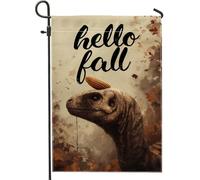 Bandiera da giardino con dinosauri Hello Fall Rustic, decorazione per esterni con colori autunnali rustici, decorazione per esterni su entrambi i lati, per la decorazione della casa, 30,5 x 45,7 cm