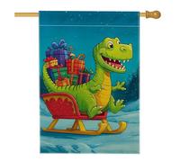 Bandiera da giardino con dinosauri natalizi, verde Rex con regali per le vacanze, bandiera da cortile in iuta su entrambi i lati, per decorazione esterna del prato, 71 x 101 cm