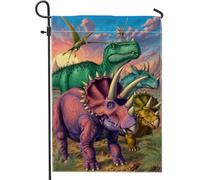 Bandiera da giardino con dinosauri, striscione decorativo colorato con antiche creature per esterni, bandiera su entrambi i lati, per feste di compleanno per bambini, decorazione per prato 30,5 x 45,7