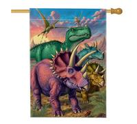 Bandiera da giardino con dinosauri, striscione decorativo colorato con creature antiche per esterni, bandiera su entrambi i lati per feste di compleanno per bambini, decorazione per prato 71 x 101 cm