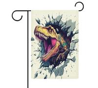 Bandiera da giardino con dinosauro che rompe il muro, per vacanze stagionali, in iuta, double face, per casa, cortile, esterni, 30,5 x 45,7 cm