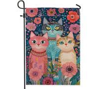 Bandiera da giardino con disegni colorati di gatti, decorazione floreale per prato esterno primaverile estate, fantasioso striscione in iuta su entrambi i lati, decorazione per le vacanze per gli