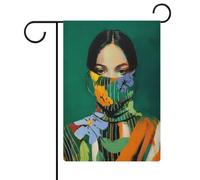 Bandiera da giardino con donna astratta vibrante verde scuro bandiera stagionale in iuta double face bandiere esterne 30,5 x 45,7 cm