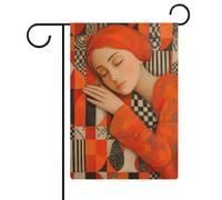 Bandiera da giardino con donna che dorme in rosso, bandiera per esterni, per vacanze stagionali, in iuta, su entrambi i lati, 30,5 x 45,7 cm