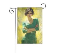 Bandiera da giardino con donna che indossa un vestito verde, 30 x 45 cm, verticale, double face, decorazione per casa colonica, vacanze, esterni, bandiera da cortile
