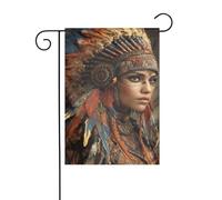 Bandiera da giardino con donna nativa che indossa una testa piumata 30 x 45 cm verticale su entrambi i lati per fattoria vacanze esterne decorazioni cortile bandiera