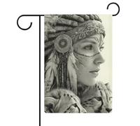 Bandiera da giardino con donna nativa e due leopardi, in iuta su entrambi i lati, 30,5 x 45,7 cm