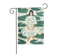 Bandiera da giardino con donna seduta sull'acqua Lilie Stagno 30 x 45 cm verticale double face fattoria vacanze decorazioni esterne bandiera cortile