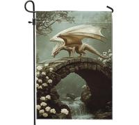 Bandiera da giardino con draghi fantasy, mistici color crema e oro, decorazione per esterni, bandiera artistica su entrambi i lati, per la decorazione stagionale della casa, 30,5 x 45,7 cm