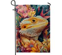 Bandiera da giardino con drago barbuto, decorazione floreale colorata per cortile per primavera estate, striscione esterno su entrambi i lati per la decorazione del prato domestico 30,5 x 45,7 cm