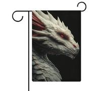 Bandiera da giardino con drago bianco dagli occhi rossi, decorazione natalizia per giardino, casa, cortile, bifacciale, 12x18 pollici.