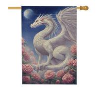 Bandiera da giardino con drago bianco fantasia, decorazione floreale per la casa, in iuta su entrambi i lati, decorazione per prato esterno per primavera estate 71 x 101 cm