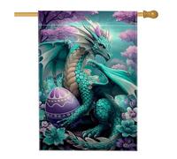 Bandiera da giardino con drago color foglia di tè, decorazione floreale primaverile pasquale, striscione in iuta su entrambi i lati per decorazione esterna del prato 71 x 101 cm