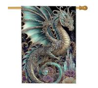 Bandiera da giardino con drago color foglia di tè, decorazione per la casa con creatura magica, bandiera su entrambi i lati in iuta da cortile per decorazione esterna del prato 71 x 101 cm