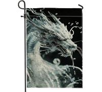 Bandiera da giardino con drago di ghiaccio mistico, creatura fantasy argentata, striscione stagionale da cortile, decorazione per esterni su entrambi i lati, per la decorazione di casa, prato, 30,5 x