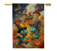 Bandiera da giardino con drago di Halloween, bandiera blu con simpatici mostri e zucca, bandiera su entrambi i lati in iuta da cortile per vacanze all'aperto decorazione per prato 71 x 101 cm