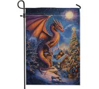 Bandiera da giardino con drago di Natale, bandiera viola fantasy per esterni, striscione double-face per feste invernali, decorazione singola per prato 30,5 x 45,7 cm
