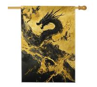 Bandiera da giardino con drago dorato, arte astratta nera e oro, decorazione per la casa e il giardino, bandiera in iuta su entrambi i lati, decorazione per esterni, 30,5 x 45,7 cm