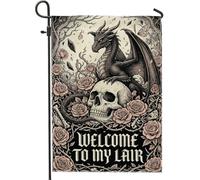 Bandiera da giardino con drago e rose gotiche scure con teschi scuri, per Halloween, colore nero, su entrambi i lati, bandiere decorative per esterni, portico, prato, patio, terrazza, 30,5 x 45,7 cm