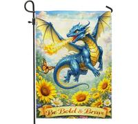 Bandiera da giardino con drago, fantasiosa girasole farfalla estate blu tela da imballaggio su entrambi i lati, bandiere decorative per esterni, patio, prato, portico, ingresso campeggio, 30,5 x 45,7