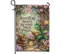 Bandiera da giardino con drago, fantasiosi libri di scoiattolo verde primaverile su entrambi i lati, bandiere decorative per esterni, portico, prato, patio, terrazza, 30,5 x 45,7 cm