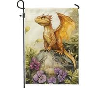 Bandiera da giardino con drago fantasioso, creatura fantasy arancione, striscione decorativo per la casa, in iuta su entrambi i lati, decorazione per esterni per prato estivo, arte magica da giardino