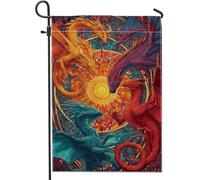 Bandiera da giardino con drago fantasy, bandiera colorata con draghi sputafuoco, decorazione per la casa, bandiera decorativa su entrambi i lati, per esterni, prato, decorazione estiva 30,5 x 45,7 cm
