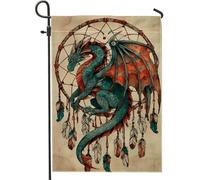 Bandiera da giardino con drago fantasy, color foglia di tè e rosso, decorazione per esterni, striscione in iuta su entrambi i lati per la decorazione del prato delle vacanze, 30,5 x 45,7 cm