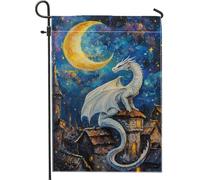 Bandiera da giardino con drago fantasy, con drago bianco al chiaro di luna, decorazione per la casa, bandiera su entrambi i lati, in iuta, decorazione stagionale per esterni, 30,5 x 45,7 cm