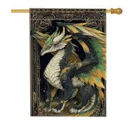 Bandiera da giardino con drago fantasy, creatura alata verde e nera, decorazione per esterni, striscione in iuta su entrambi i lati, per la primavera e l'estate, decorazione per prato 71 x 101 cm
