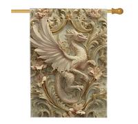Bandiera da giardino con drago fantasy, creatura vintage alata, striscione decorativo per la casa, bandiera da giardino in iuta su entrambi i lati, decorazione per esterni, 71 x 101 cm