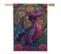 Bandiera da giardino con drago fantasy, decorazione in vetro colorato viola, striscione primaverile per esterni, opera d'arte su entrambi i lati per la decorazione della casa, 71 x 101 cm