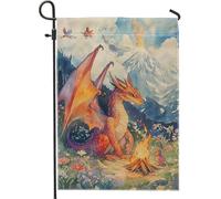 Bandiera da giardino con drago fantasy, drago arancione, decorazione per esterni, bandiera artistica su entrambi i lati, per la decorazione della casa e del prato, celebrazioni stagionali autunnali