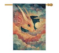 Bandiera da giardino con drago fantasy, nuvole di drago, decorazione per la casa e per esterni, in iuta su entrambi i lati, decorazione stagionale per prato per primavera estate 71 x 101 cm