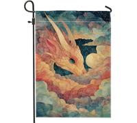 Bandiera da giardino con drago fantasy, nuvole di drago, decorazione per la casa e per esterni, in iuta su entrambi i lati, decorazione stagionale per prato per primavera estate 30,5 x 45,7 cm