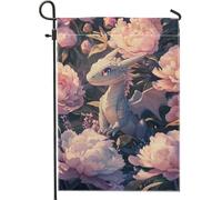 Bandiera da giardino con drago fantasy primaverile ed estate, bianco carino drago fiore bandiere decorazione per la casa, bandiera da cortile in iuta su entrambi i lati, decorazione per prato esterno