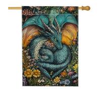 Bandiera da giardino con drago fantasy, primaverile ed estate, colore foglia di tè mistico con drago floreale, decorazione per la casa, bandiera da giardino su entrambi i lati, decorazione per prato