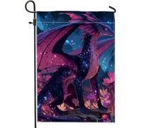 Bandiera da giardino con drago fantasy, viola con creatura magica floreale, decorazione per la casa, bandiera su entrambi i lati, bandiera da cortile per esterni, decorazione per prato 30,5 x 45,7 cm