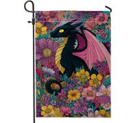 Bandiera da giardino con drago floreale vivace, fiori colorati, creatura magica per esterni, striscione su entrambi i lati, per primavera estate e cortile, per la decorazione della casa, 30,5 x 45,7