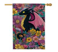 Bandiera da giardino con drago floreale vivace, fiori colorati, creatura magica per esterni, striscione su entrambi i lati, per primavera estate e cortile, per la decorazione della casa, 71 x 101 cm