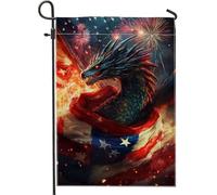 Bandiera da giardino con drago fuochi d'artificio, bandiera patriottica rossa bianca blu fiaba da cortile, bandiera decorativa su entrambi i lati, per il giorno dell'indipendenza, decorazione per