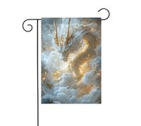 Bandiera da giardino con drago in oro bianco 30 x 45 cm verticale su entrambi i lati, decorazione esterna per case in campagna