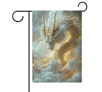 Bandiera da giardino con drago in oro bianco e oro, in iuta su entrambi i lati, 30,5 x 45,7 cm